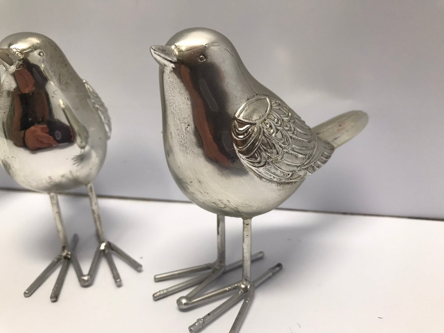 Set Of 3 Sliver Song Birds 5 Inch Tall