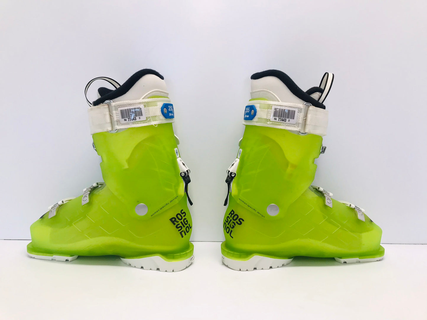 Ski Boots Mondo Size 25.5 Men's Size 7.5 Ladies Size 8.5 298 mmRossignol All Track Lime White Blue New