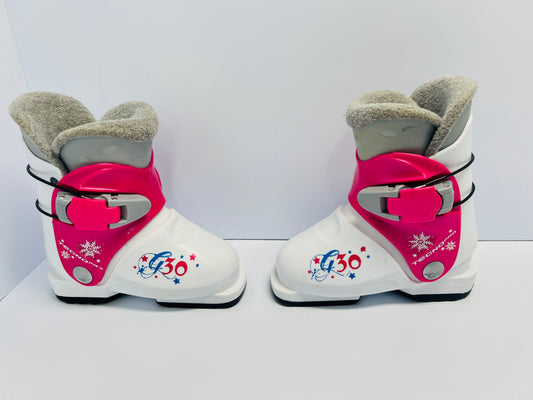 Ski Boots Mondo Size 16.5 Child Size 9-10 Toddler Tecno Fushia Pink White Excellent