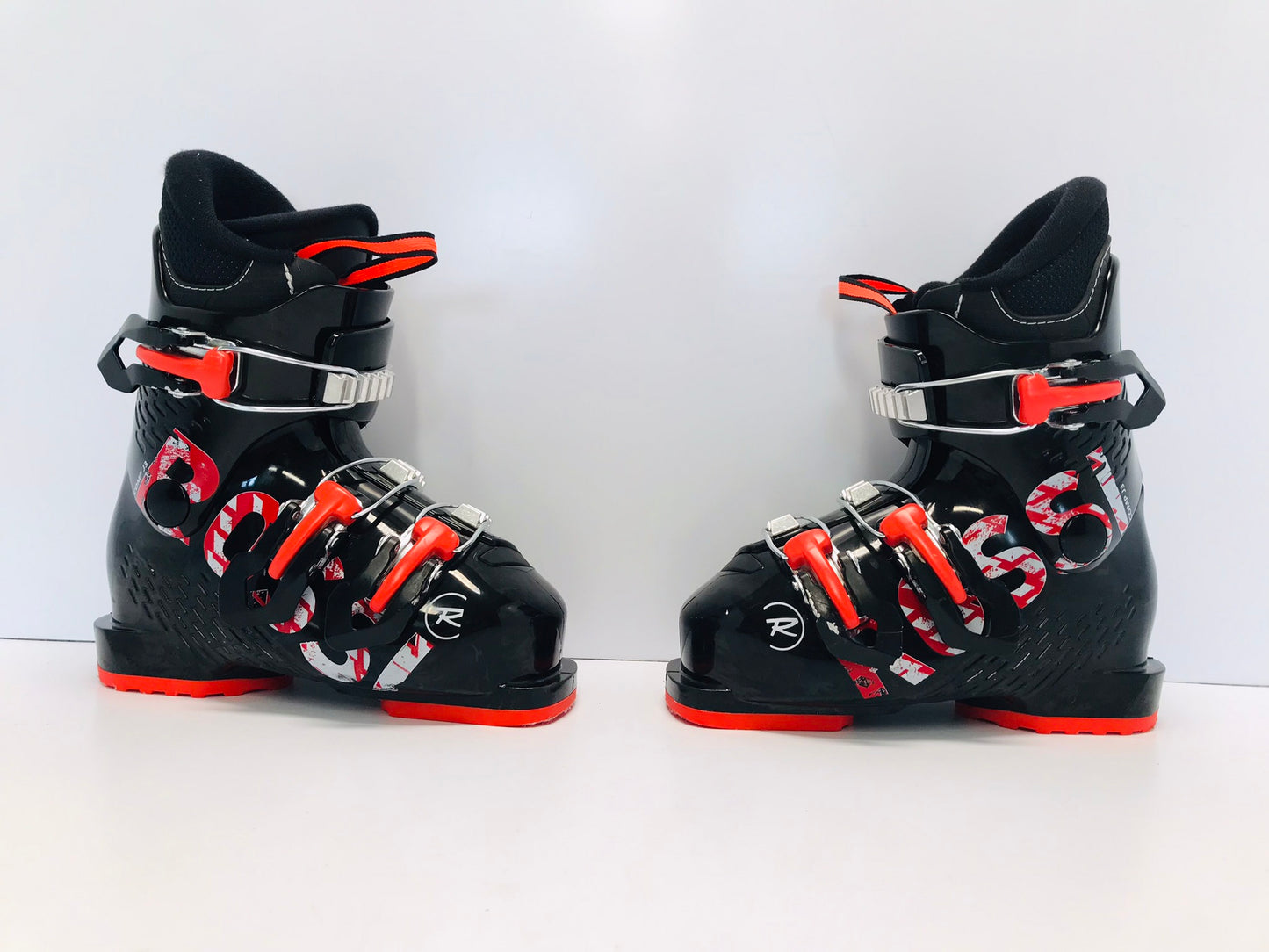 Ski Boots Mondo Size 18.5 Child Size 12.5 225 mm Rossignol JR 3 Black Tangerine Like New