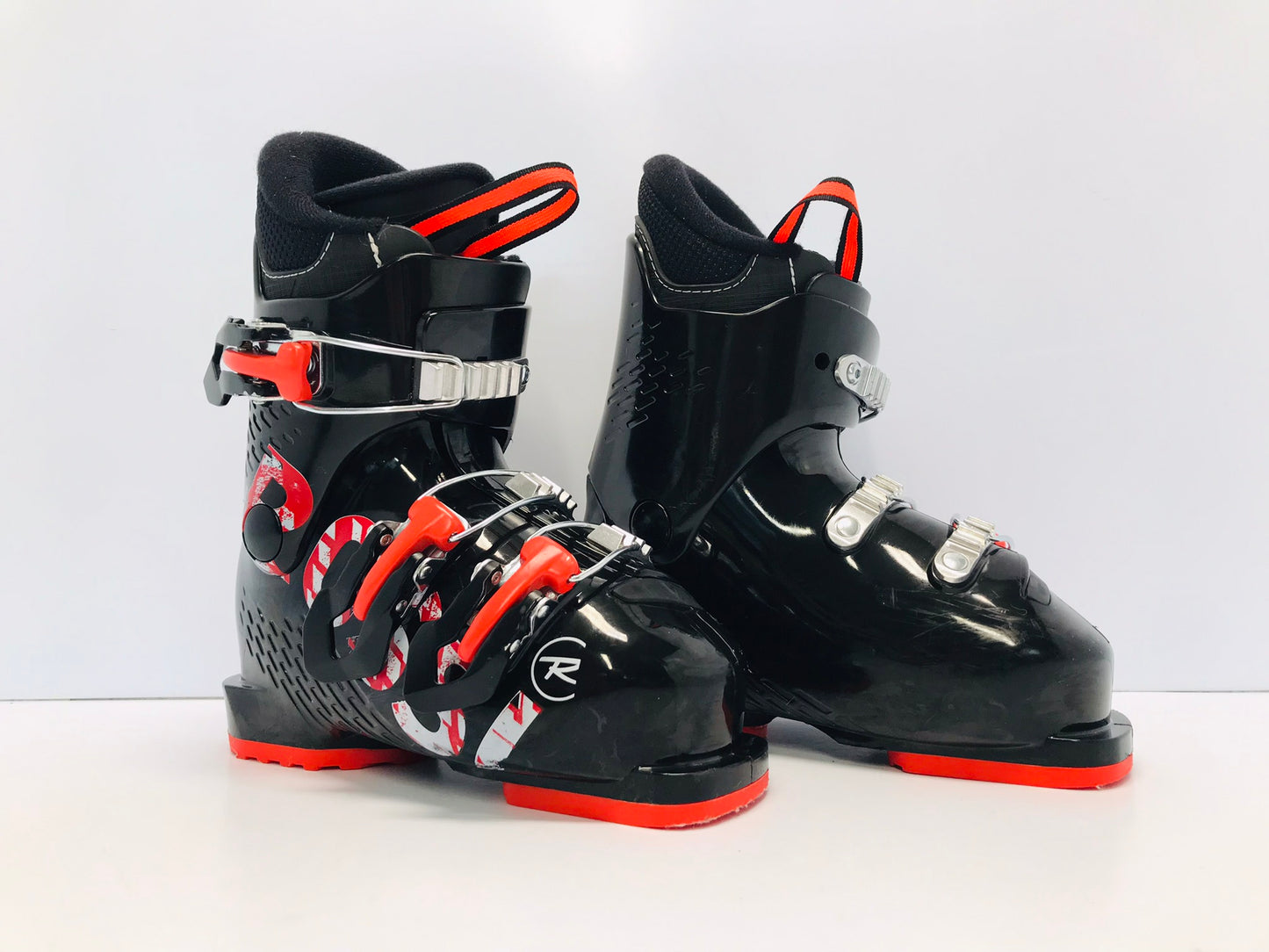 Ski Boots Mondo Size 18.5 Child Size 12.5 225 mm Rossignol JR 3 Black Tangerine Like New