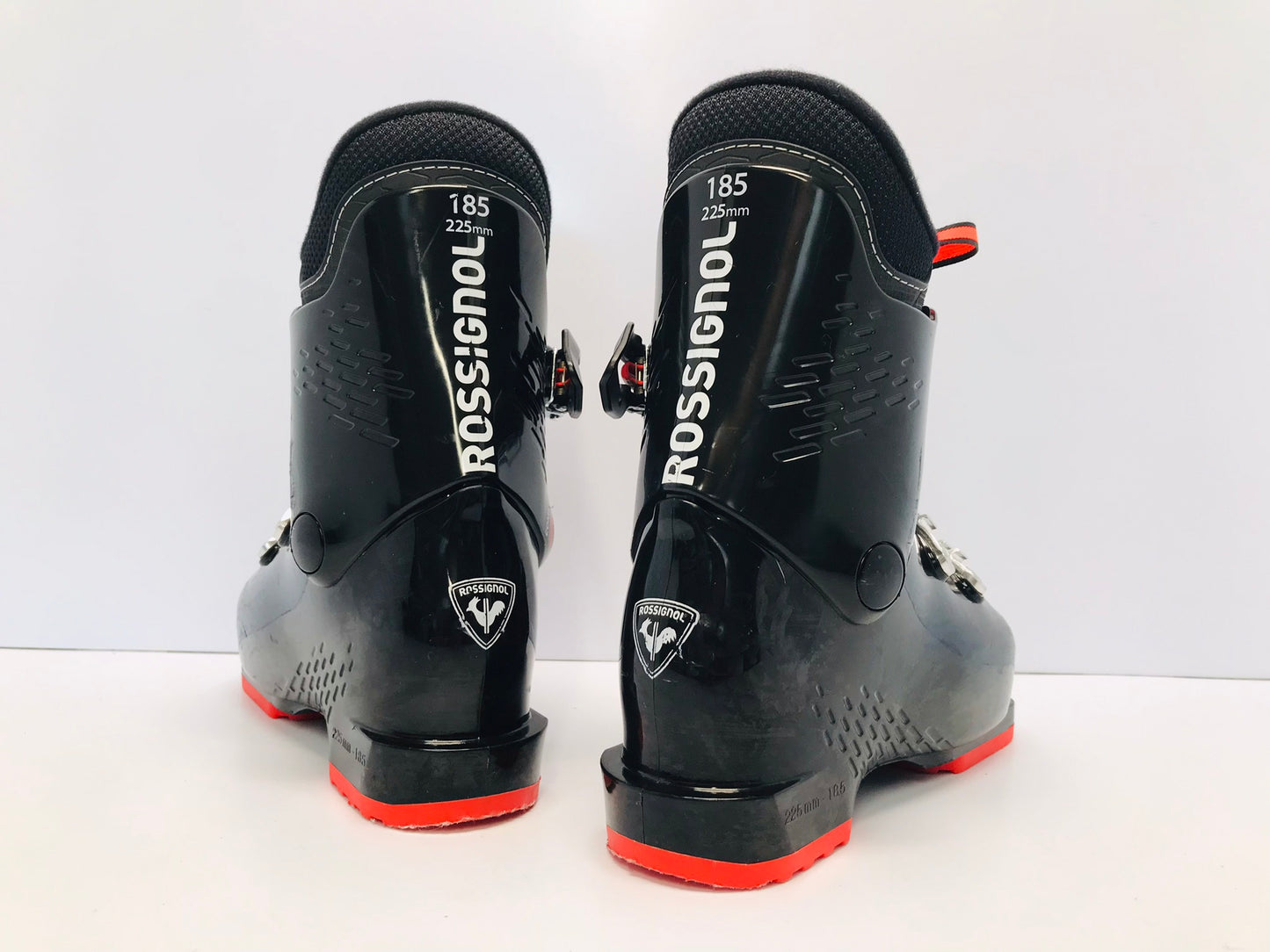 Ski Boots Mondo Size 18.5 Child Size 12.5 225 mm Rossignol JR 3 Black Tangerine Like New