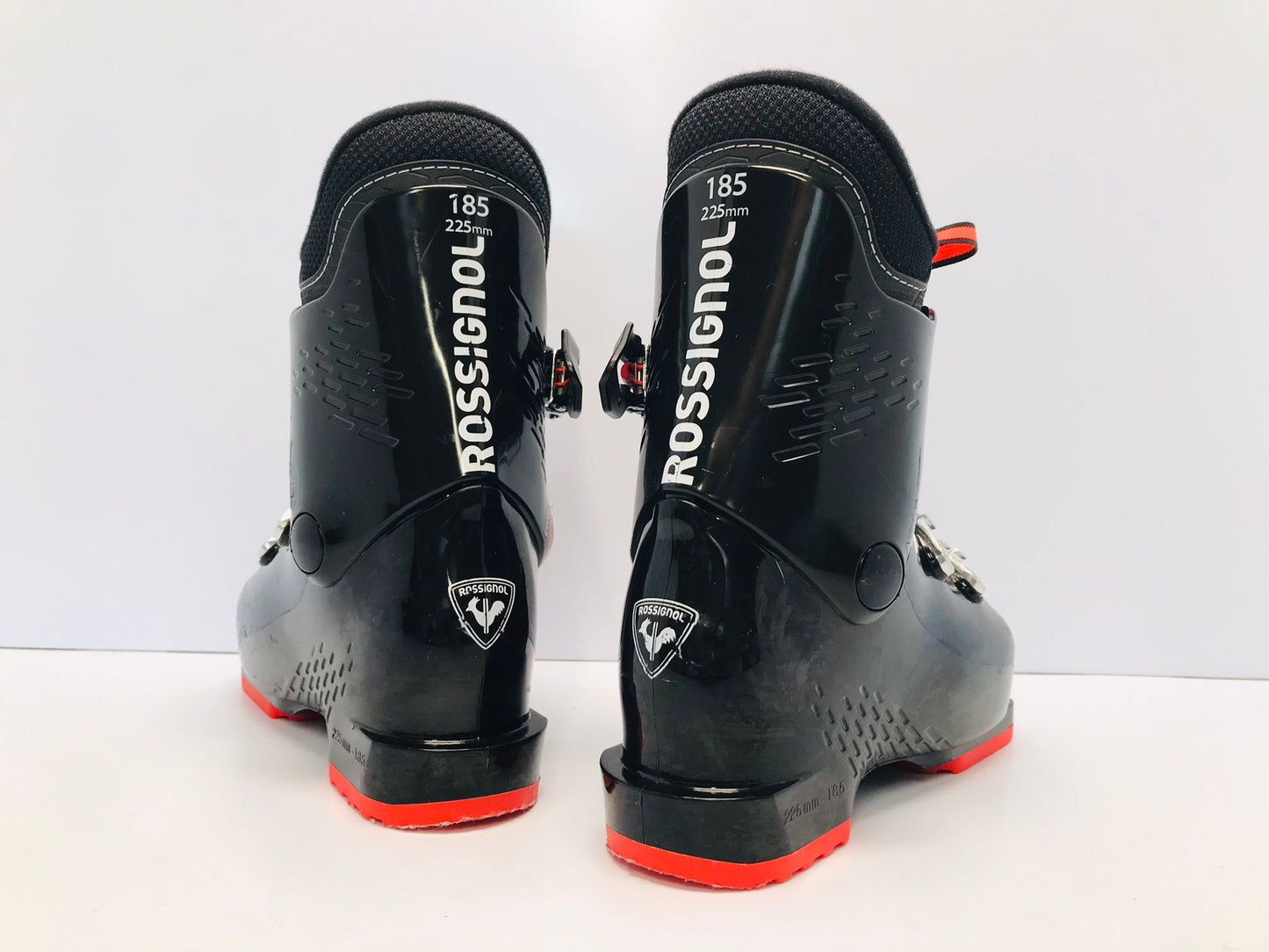 Ski Boots Mondo Size 18.5 Child Size 12.5  225 mm Rossignol JR 3 Black Tangerine Like New
