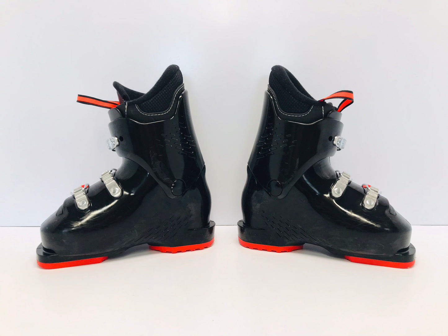 Ski Boots Mondo Size 18.5 Child Size 12.5 225 mm Rossignol JR 3 Black Tangerine Like New