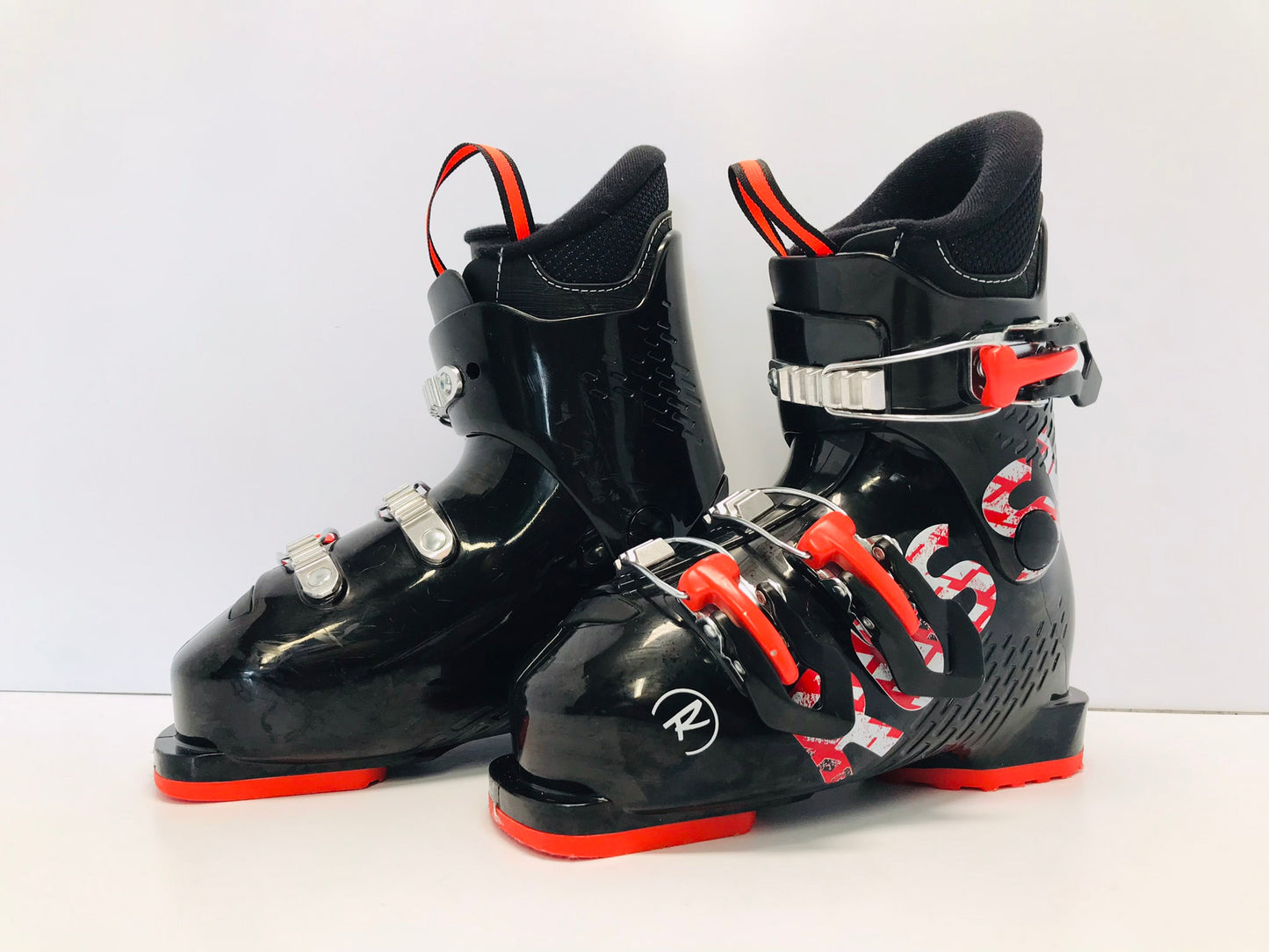 Ski Boots Mondo Size 19.5 Child Size 13.5 235 mm Rossignol JR 3 Black Tangerine Like New