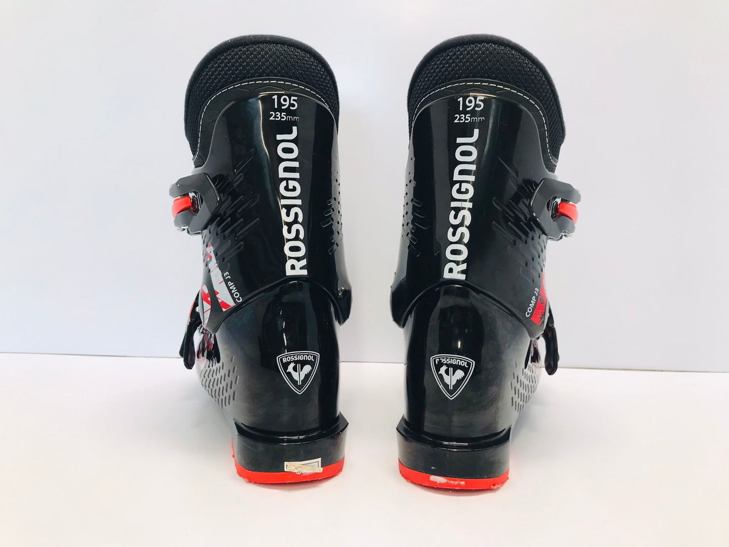 Ski Boots Mondo Size 19.5 Child Size 13.5 235 mm Rossignol JR 3 Black Tangerine Like New
