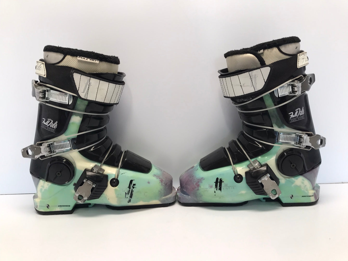 Ski Boots Mondo Size 24 Ladies Size 7 277mm Cream Moss Mauve Excellent