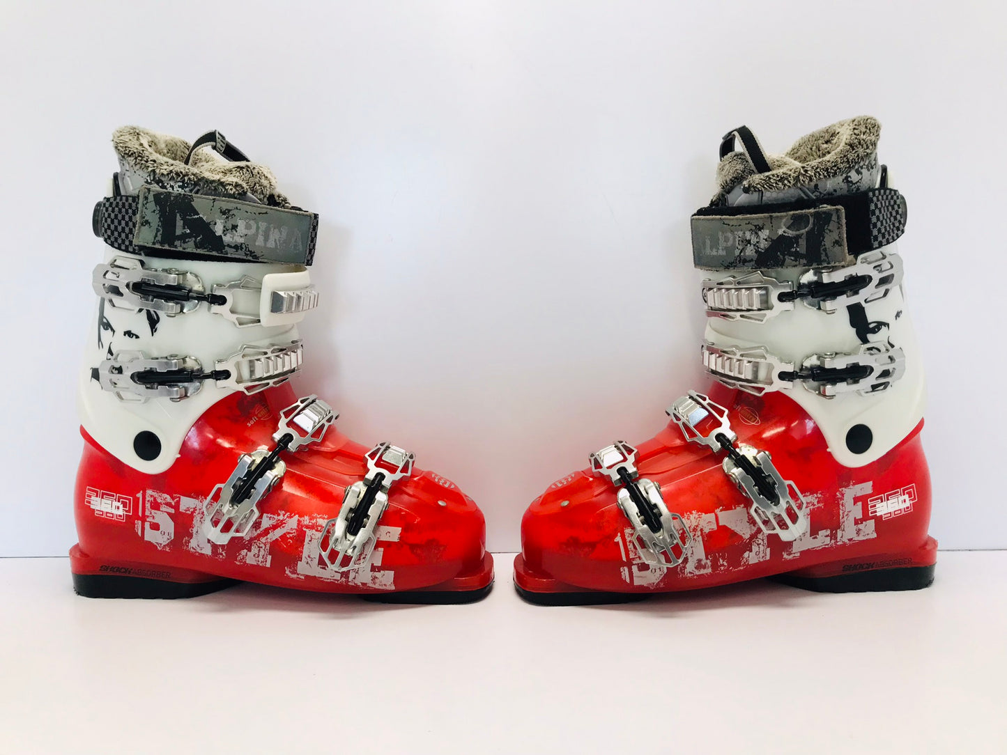 Ski Boots Mondo Size 27.0 Ladies Size 9.5 315 mm Alpina Style Red White Black Grey Excellent