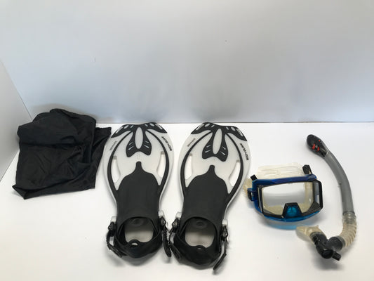 Snorkel Dive Surf Fins Set Men's Size 9-13 Adjustable With Big Face Goggles Outstanding