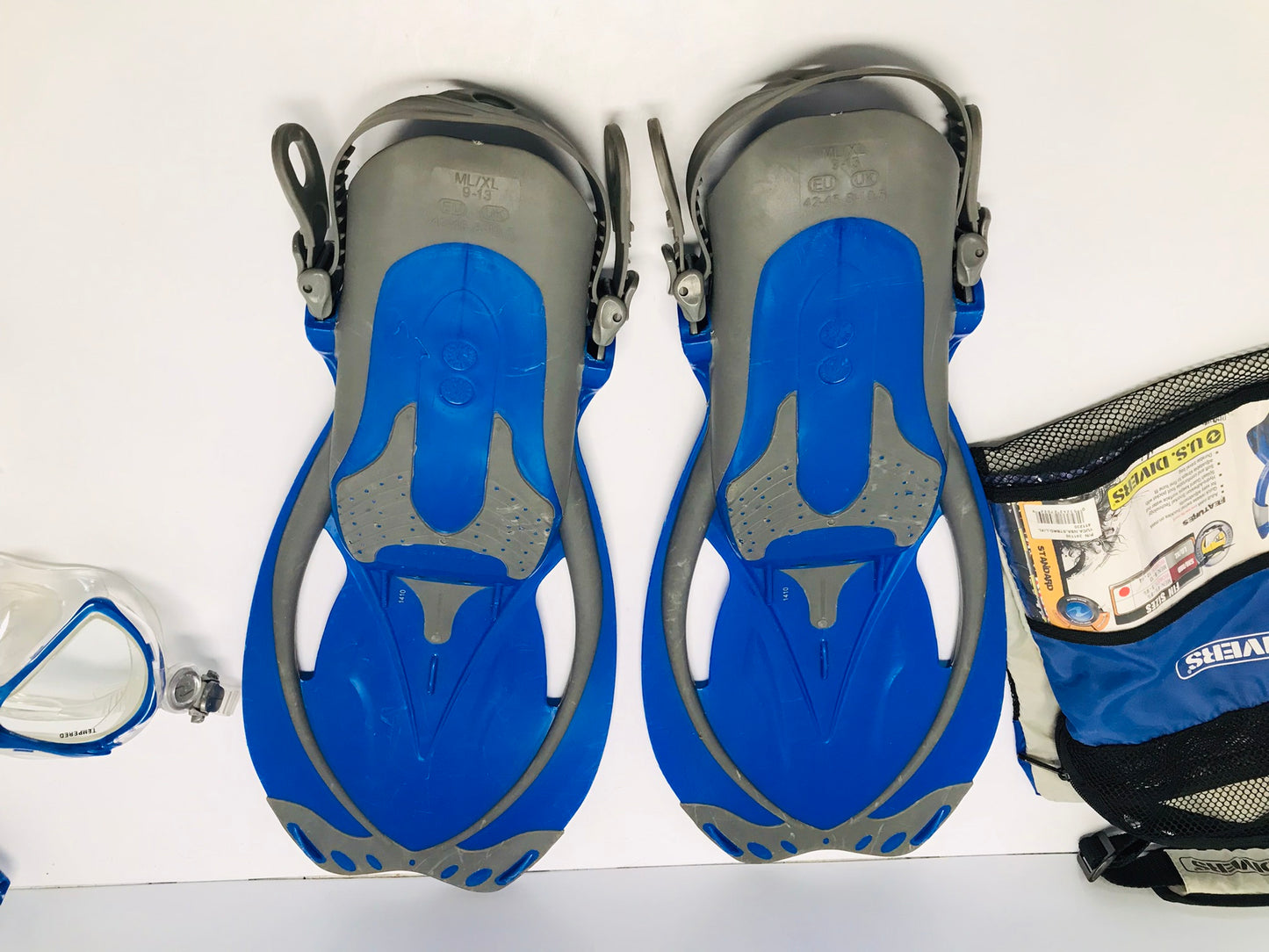 Snorkel Dive Swim Fins Men's Size 4.5-8.5 Ladies 5-9.5 Shoe US Divers Blue Grey Like New