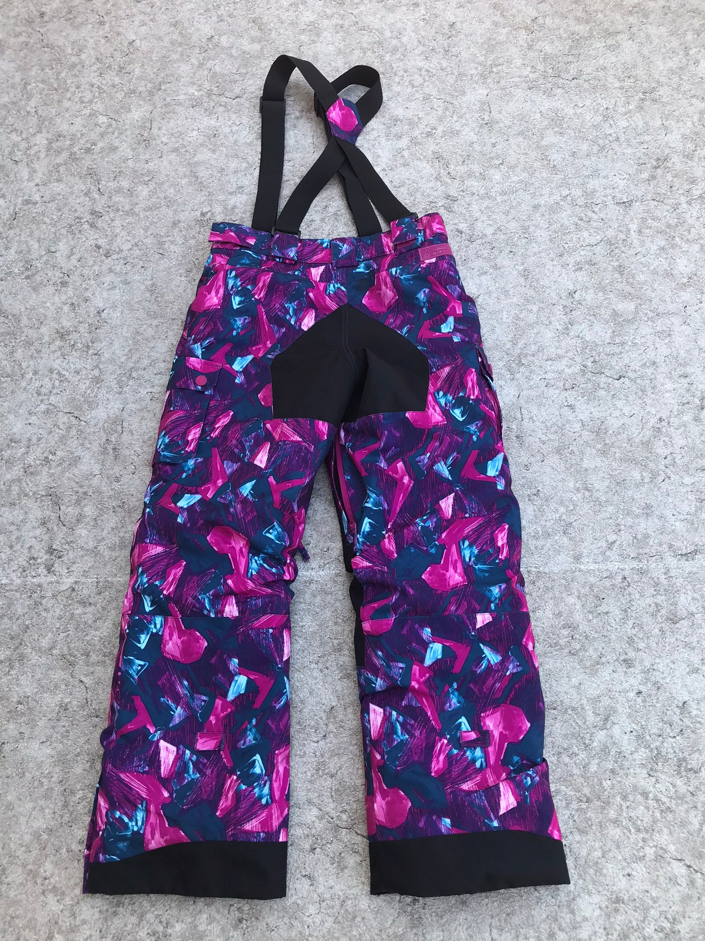 Snow Pants Child Size 12-14 Ripzone Fushia Black And Denim With Adjustable Straps Like New