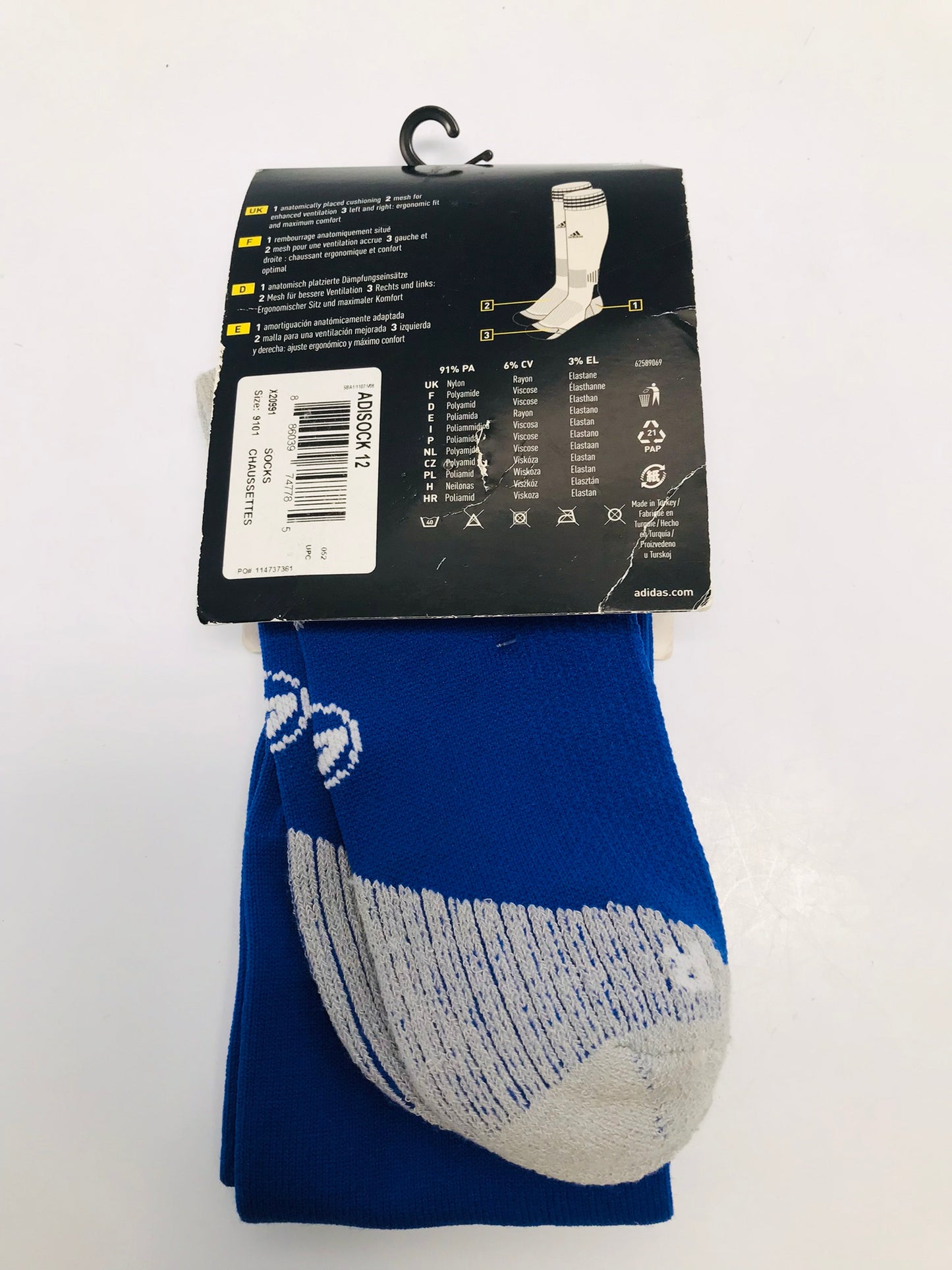 Soccer Football Socks Men's Size 9-10.5 shoe size Adidas Blue Grey