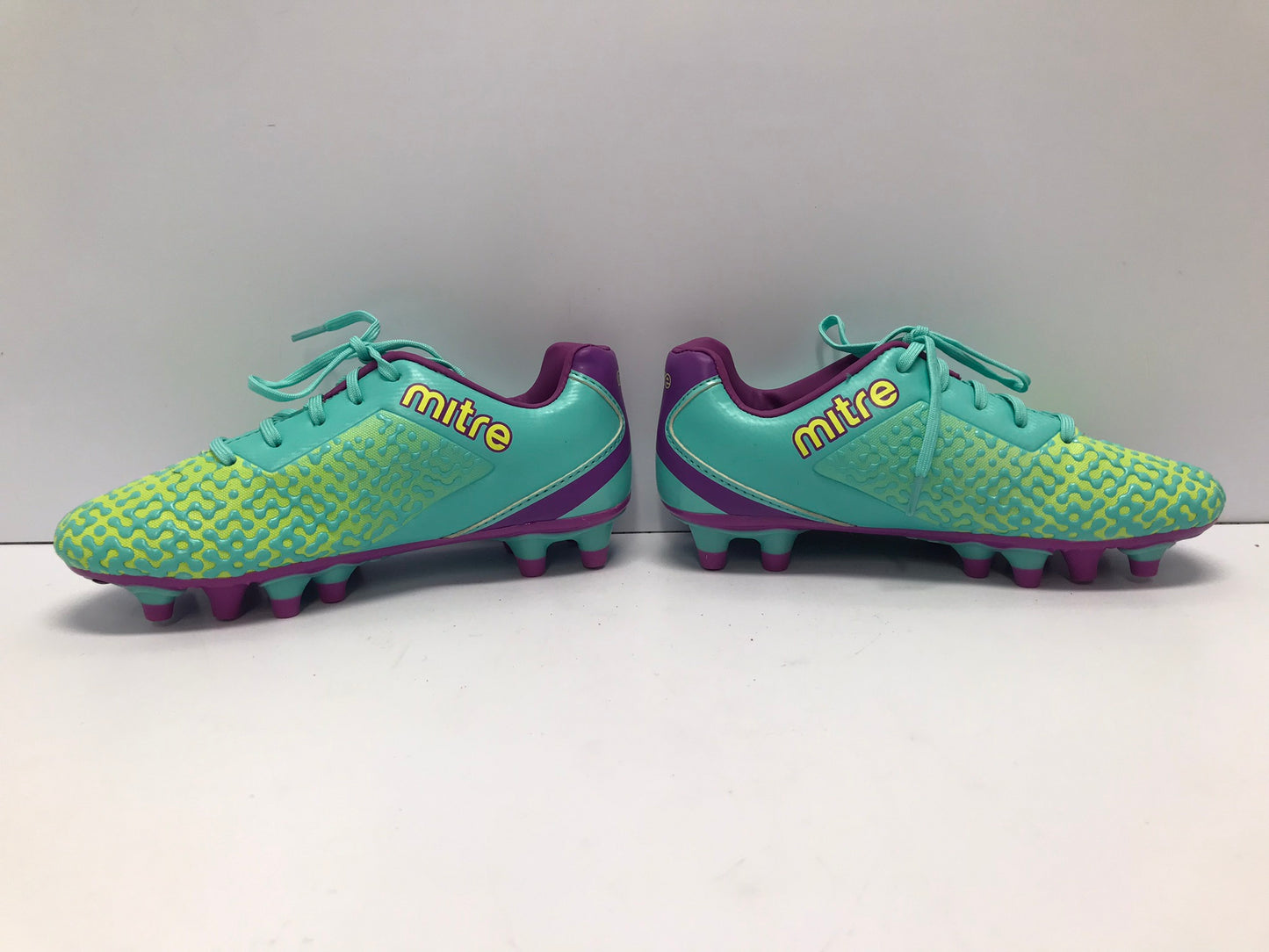 Soccer Shoes Cleats Child Size 1 Mitre Aqua Blue Lime Purple New Demo Model