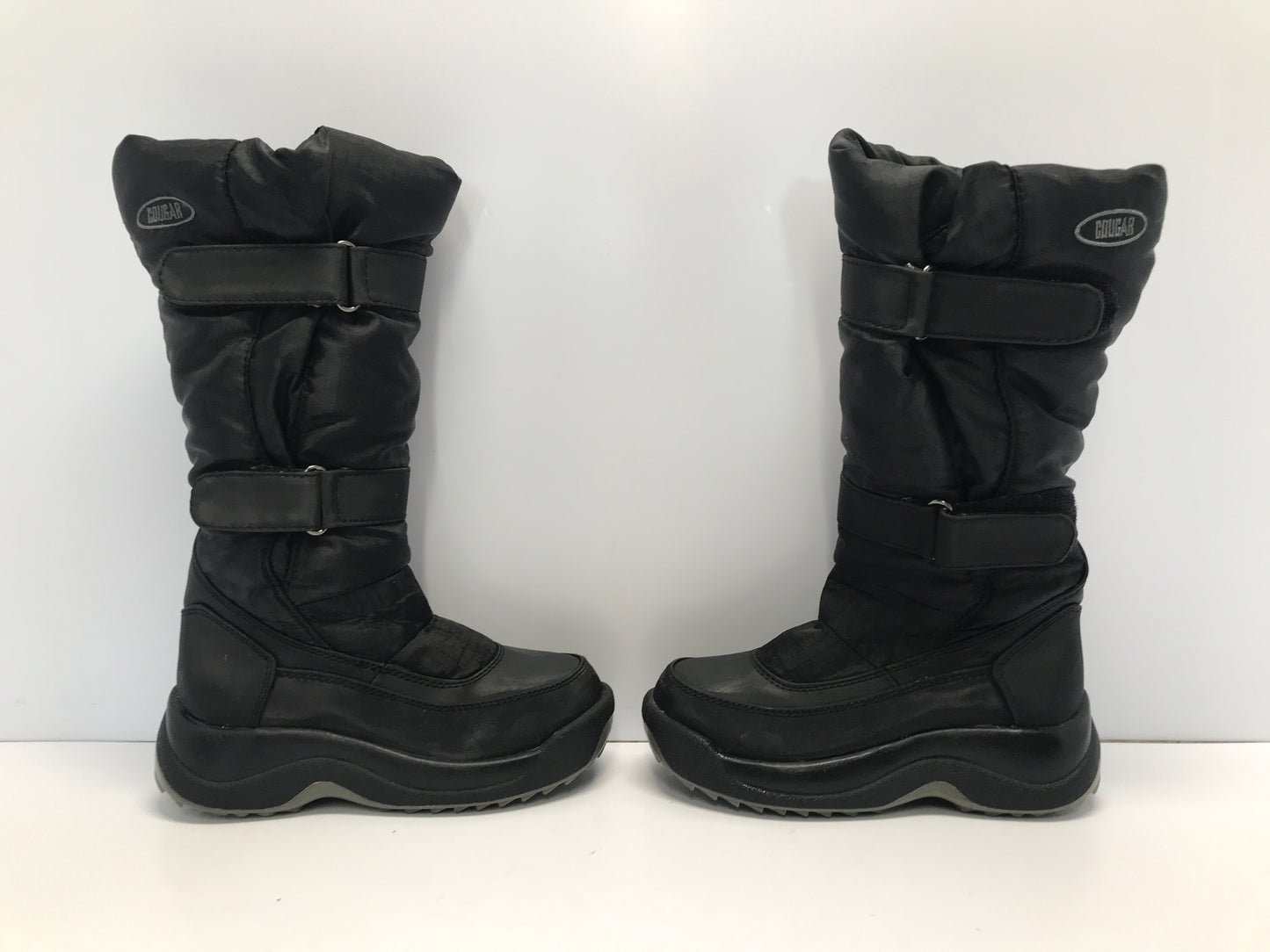 Winter Boots Child Size 12 Cougar Black Fleece Lined Easy off and on