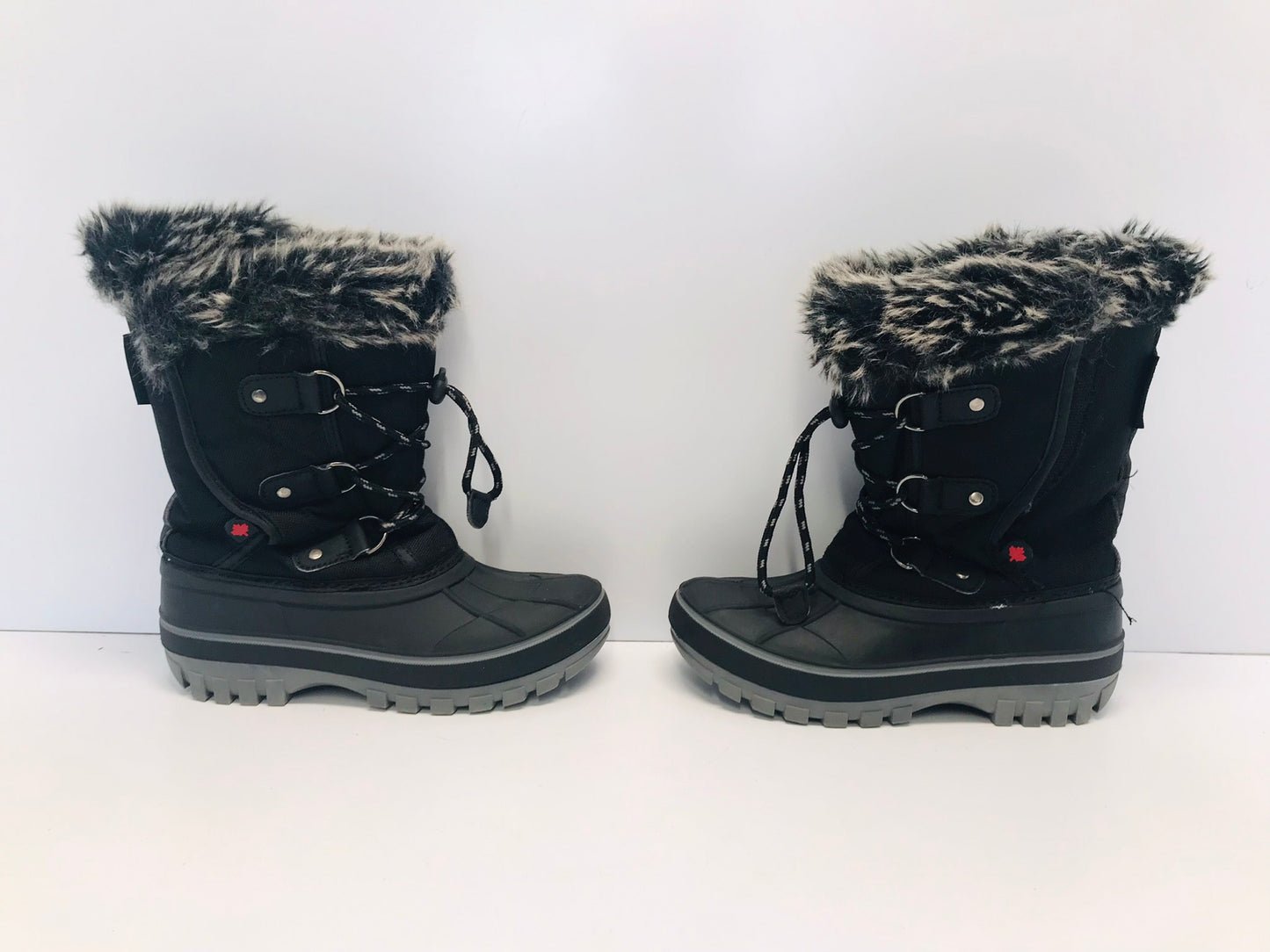 Winter Boots Child Size 1 Canadian Black With Faux Fur Like New