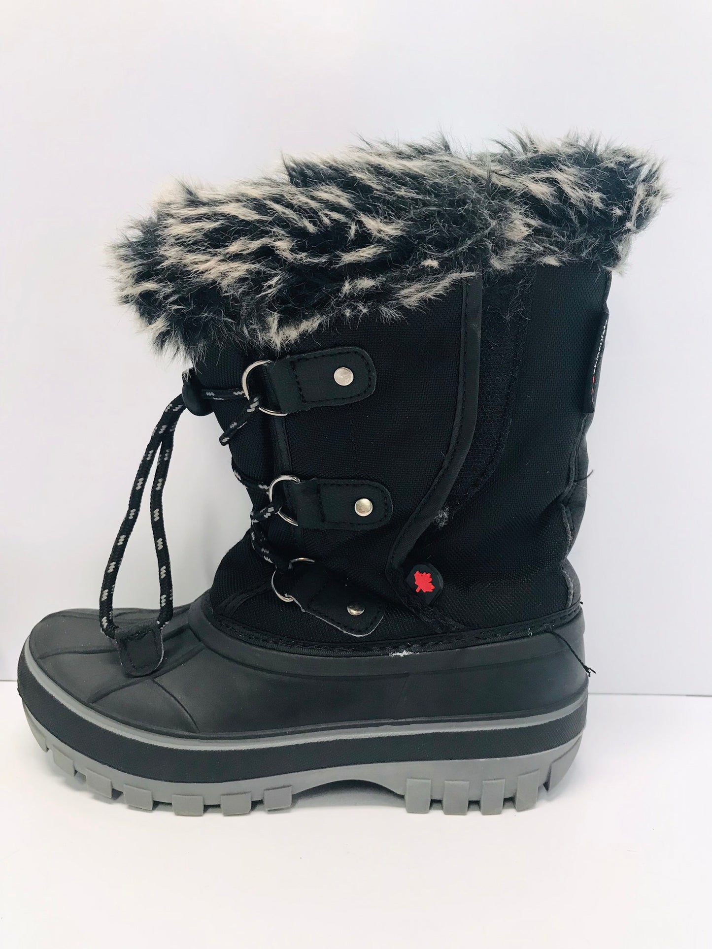 Winter Boots Child Size 1 Canadian Black With Faux Fur Like New