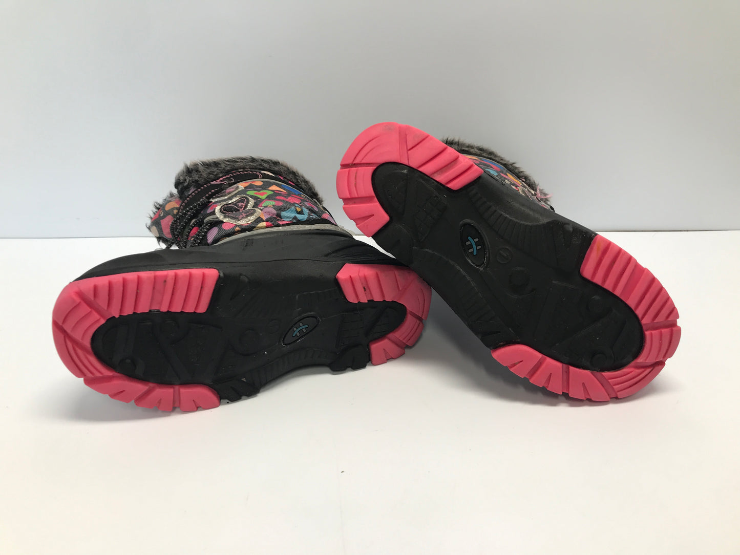 Winter Boots Child Size 1 Hot Paws Waterproof Black Pink With Hearts Faux Fur With Excellent