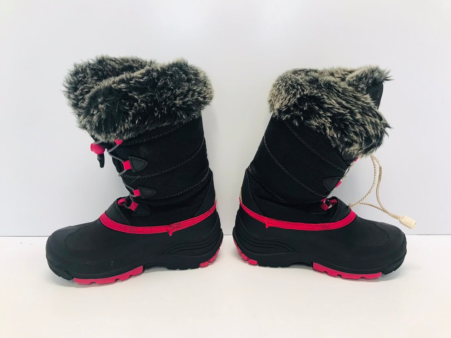 Winter Boots Child Size 1 Kamik Black Fushia With Faux Fur Excellent