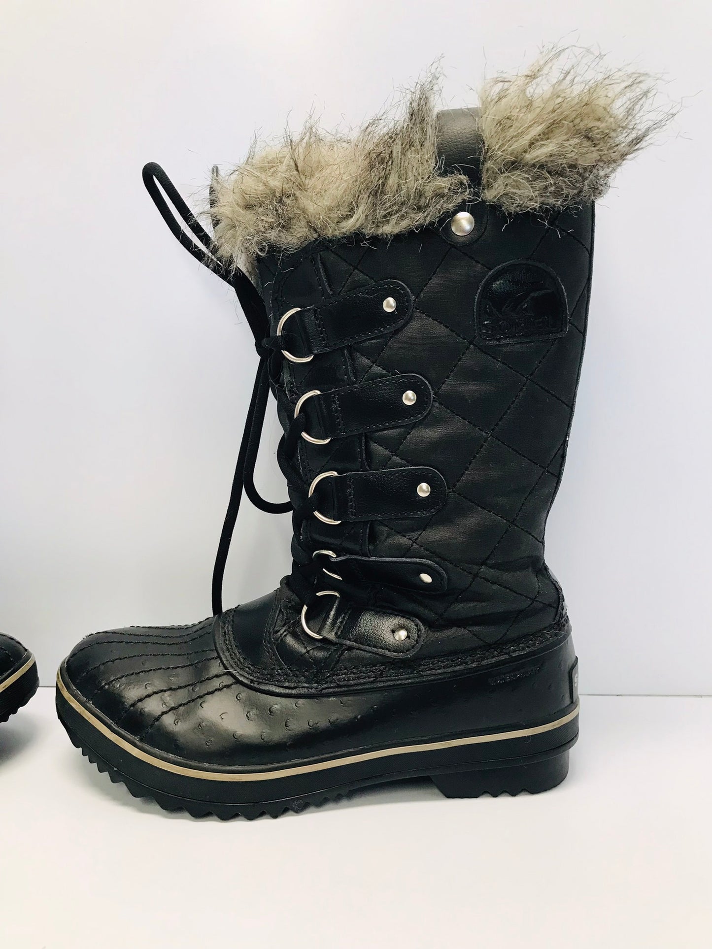 Winter Boots Ladies Size 6.5 Sorel Black Faux Fur Waterproof