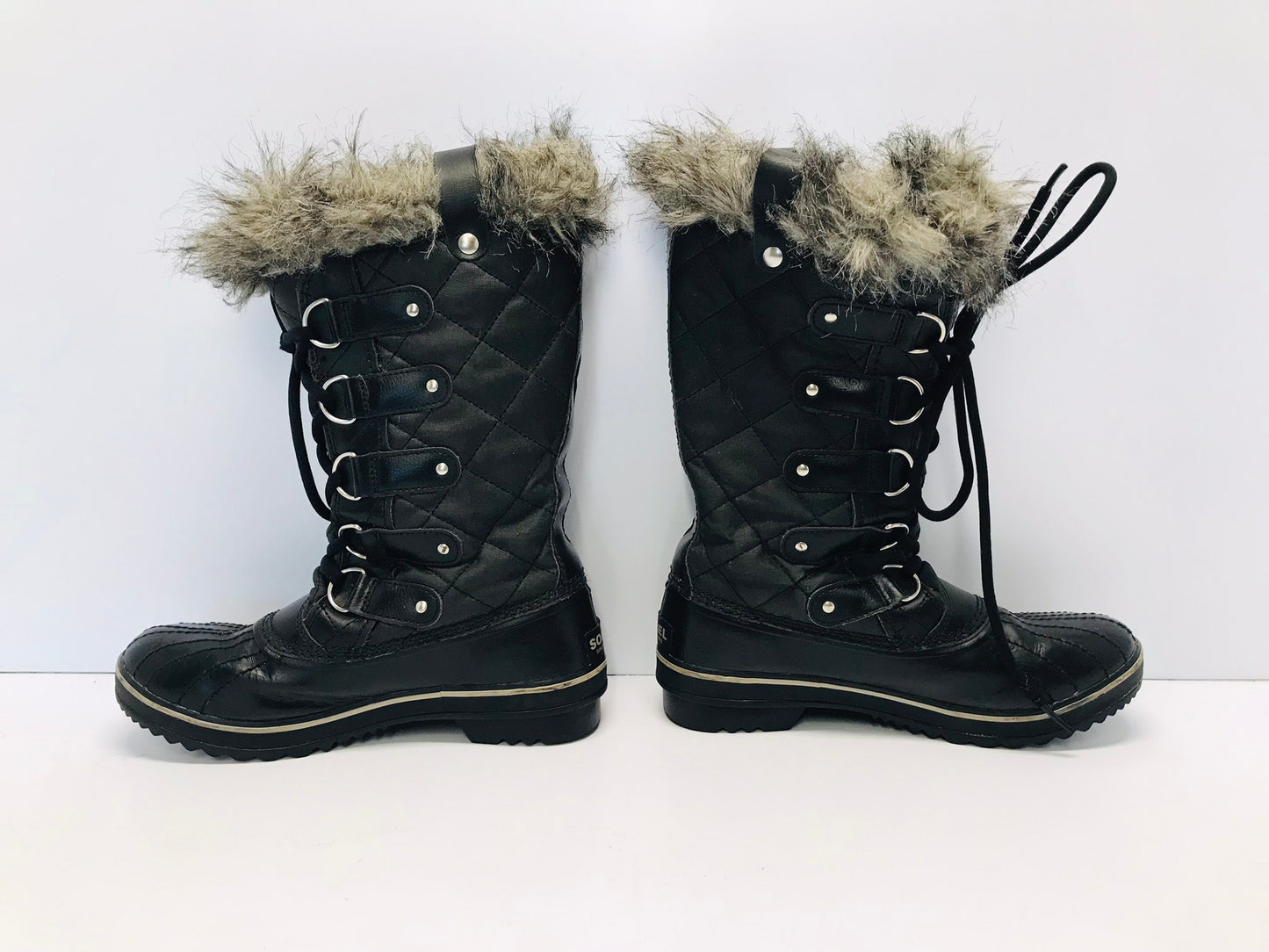 Winter Boots Ladies Size 6.5 Sorel Black Faux Fur Waterproof