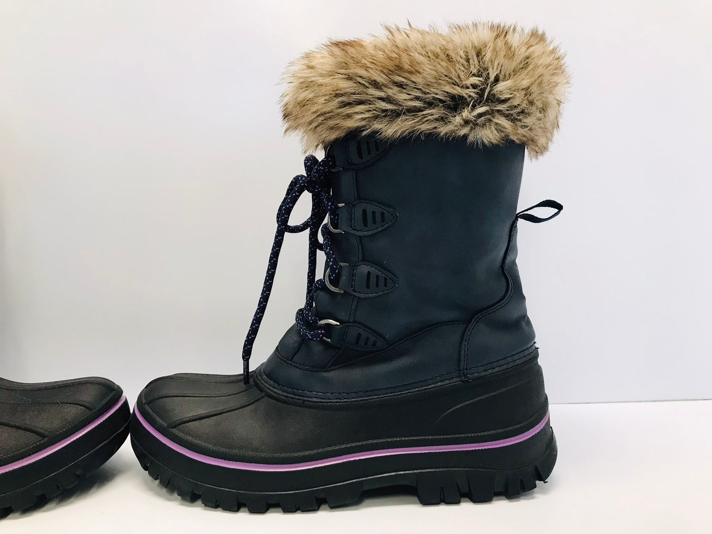 Winter Boots Ladies Size 6 Joe Faux Fur Denim Blue Purple Rubber Soles Like New