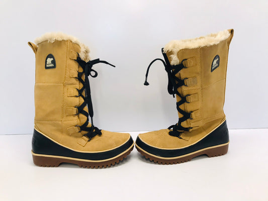 Winter Boots Ladies Size 6 Sorel Tivoli 100% Leather Faux Fur Waterproof Rubber Soles Like New