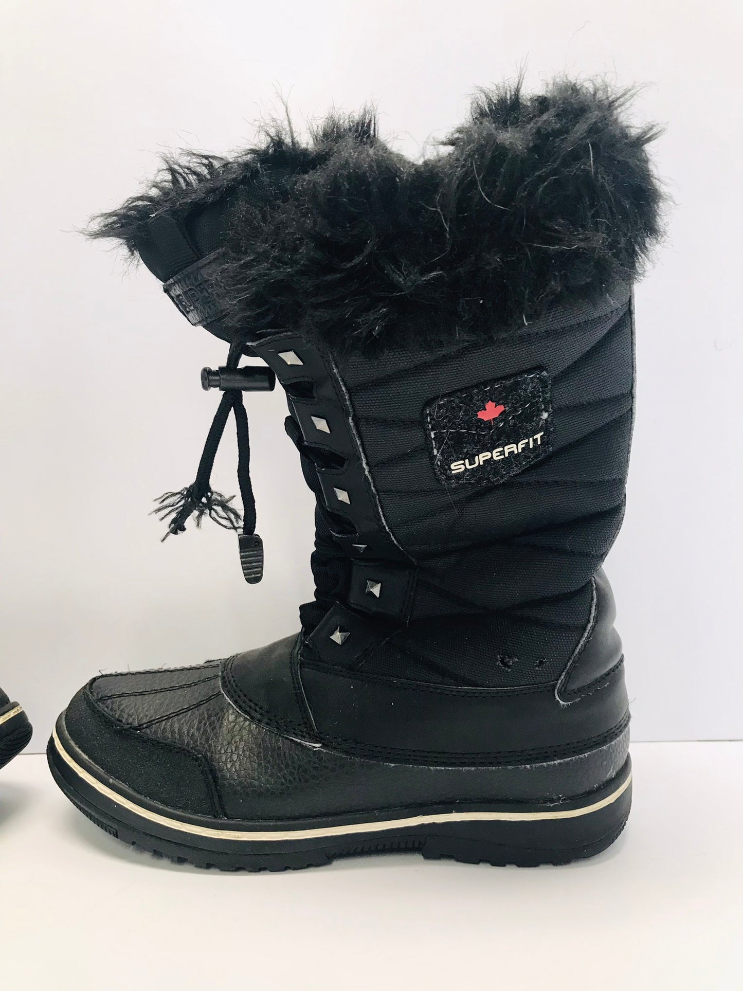 Winter Boots Ladies Size 7 Superfeet Black With Faux Fur Like New