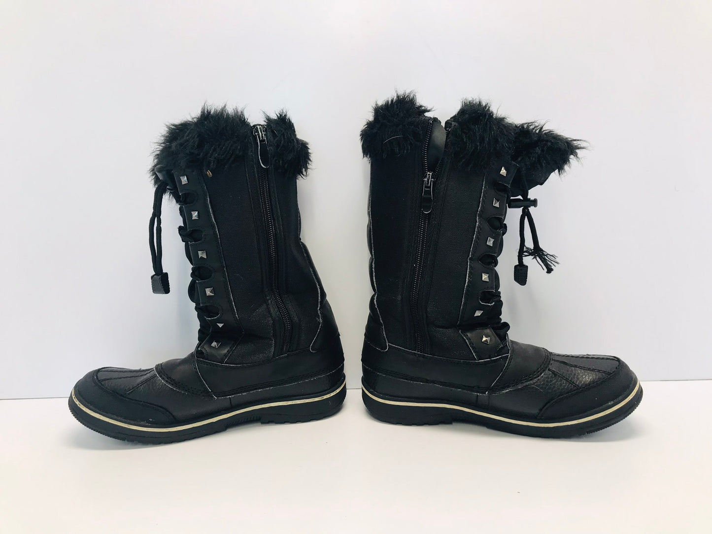 Winter Boots Ladies Size 7 Superfeet Black With Faux Fur Like New