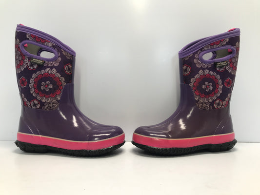 Winter Boots Rain Child Size 3  Bogs Purple Floral Pink To -30 Degree Some Marks  Excellent Quality