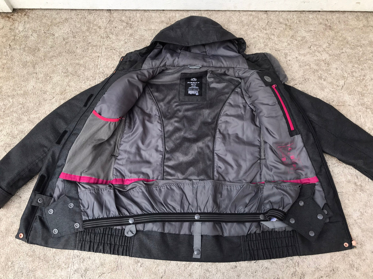 Winter Coat Ladies Size X Small Firefly Dark Grey Pink Copper Buttons With Snow Belt Like New