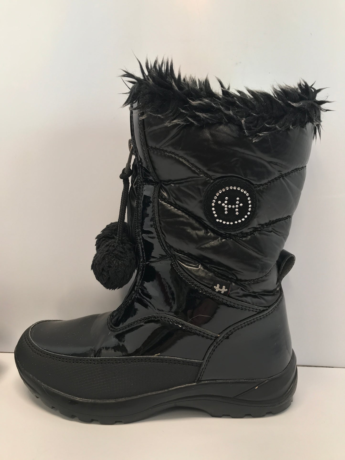 Winter Snow Boots Child Size 2 Hot Paws Faux Fur Zipper Front Waterproof Black Excellent