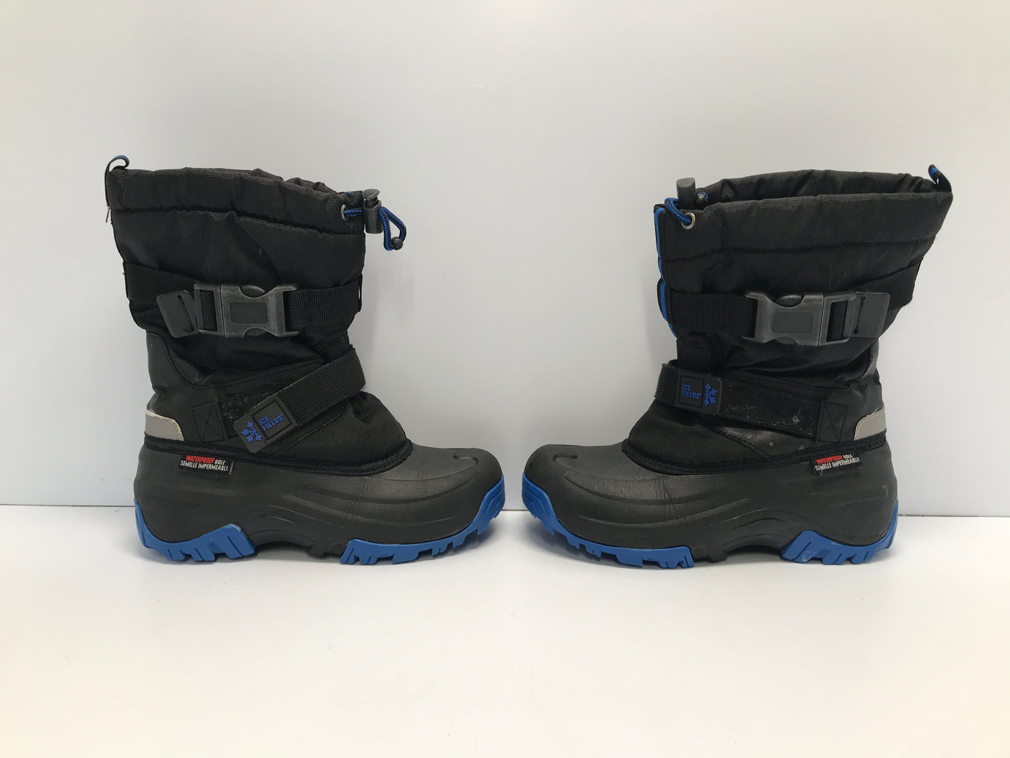 Winter Snow Boots Child Size 4 Ice Fields Black Blue Fleece Lined