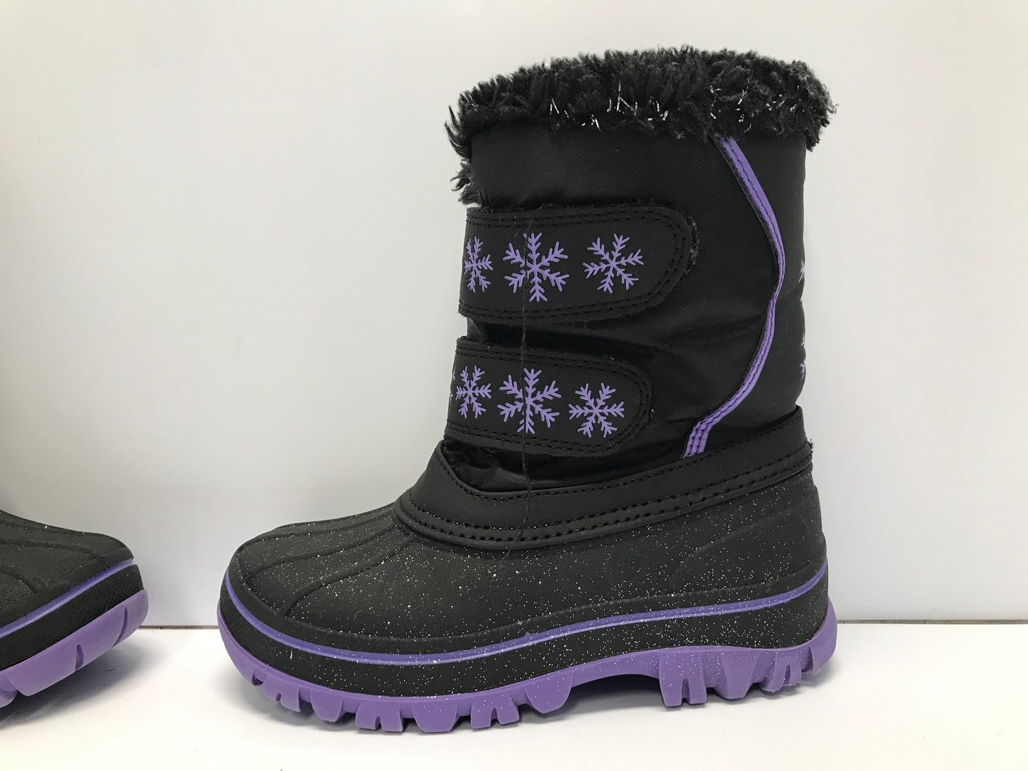 Winter Snow Boots Child Toddler Size 9 Cougar Black Purple Sparkle Glitter Fleece Lined Rubber Soles