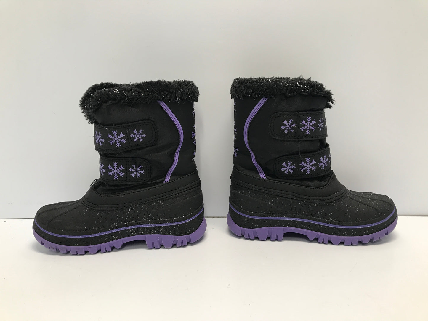 Winter Snow Boots Child Toddler Size 9 Cougar Black Purple Sparkle Glitter Fleece Lined Rubber Soles