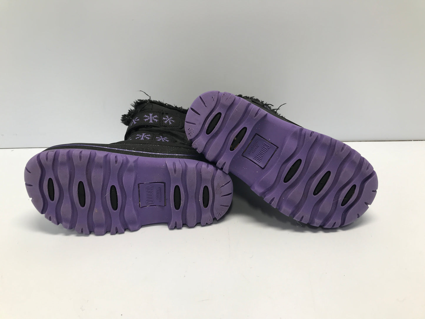 Winter Snow Boots Child Toddler Size 9 Cougar Black Purple Sparkle Glitter Fleece Lined Rubber Soles