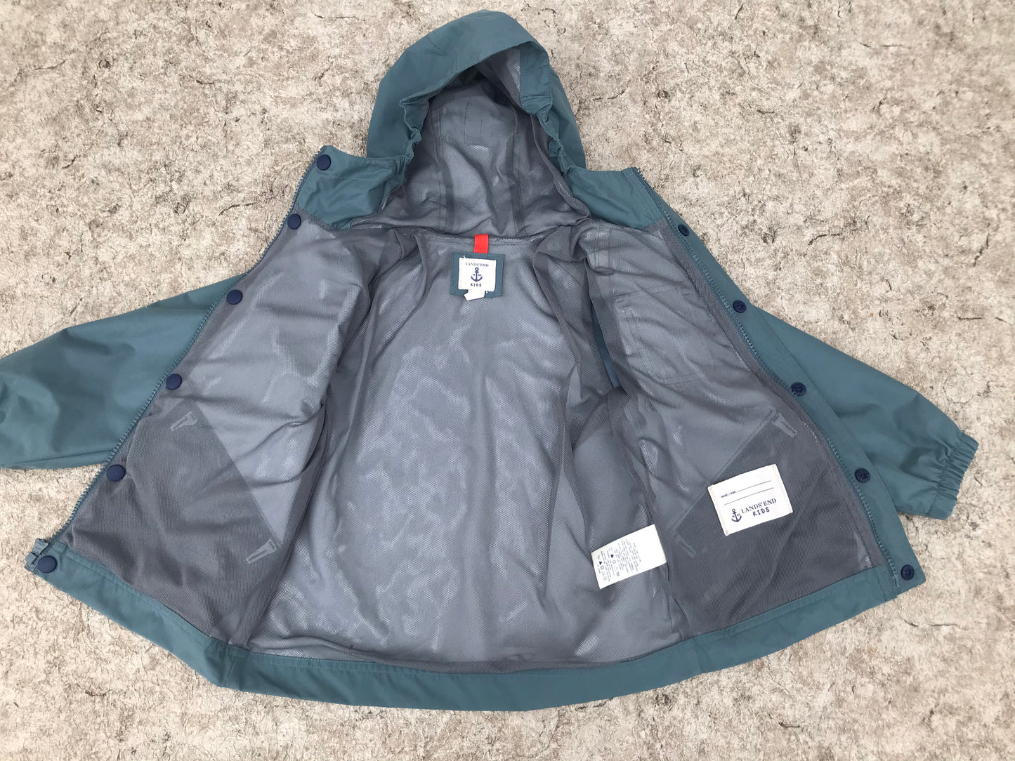 Rain Coat Child Size 4 Lands End Waterproof Gun Grey