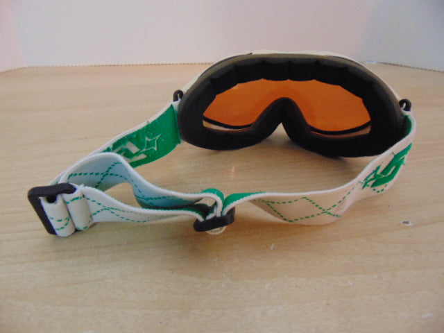 Ski Goggles Adult Size Gordini Cream White and Green With Orange Lense