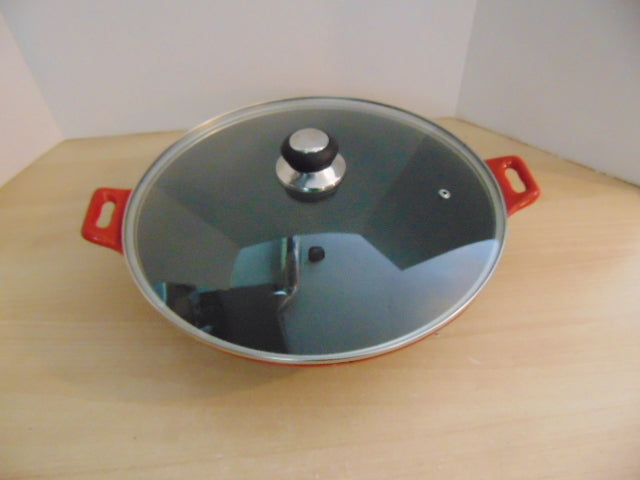 Cast Iron Large Wok With Lid Brick Red 15 inch With Lid Used Once Excellent