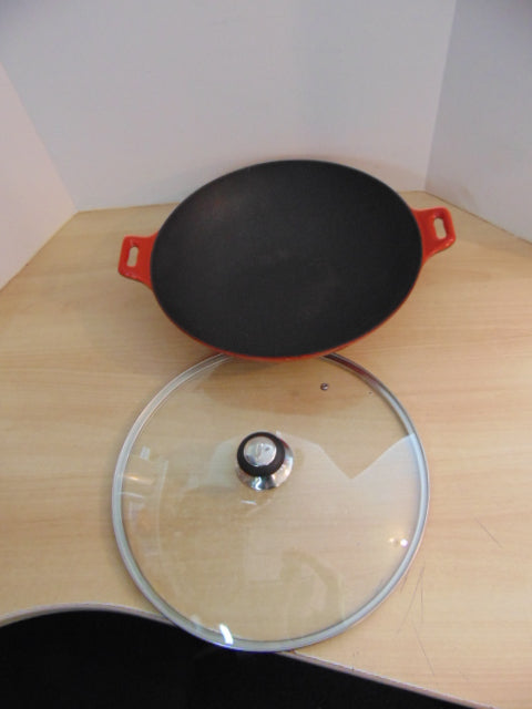 Cast Iron Large Wok With Lid Brick Red 15 inch With Lid Used Once Excellent