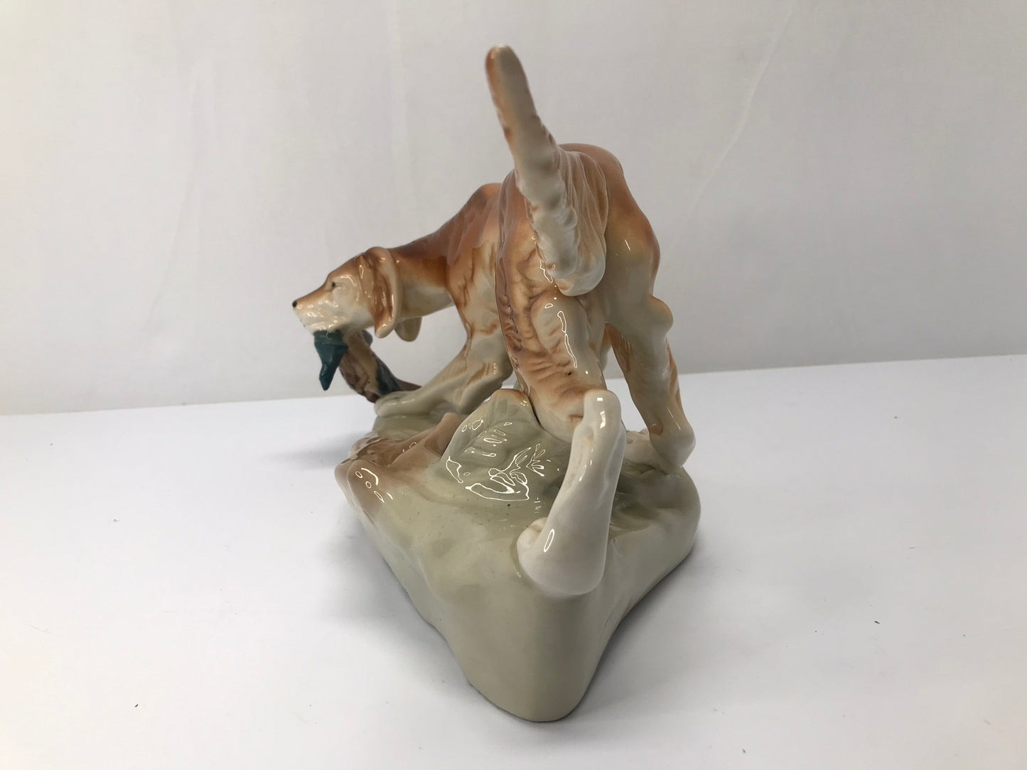 Antique Mid Century Royal Dux Irish Setter Dog Hunting Duck Pheasant Figure Large 15x7 Excellent Condition Very RARE