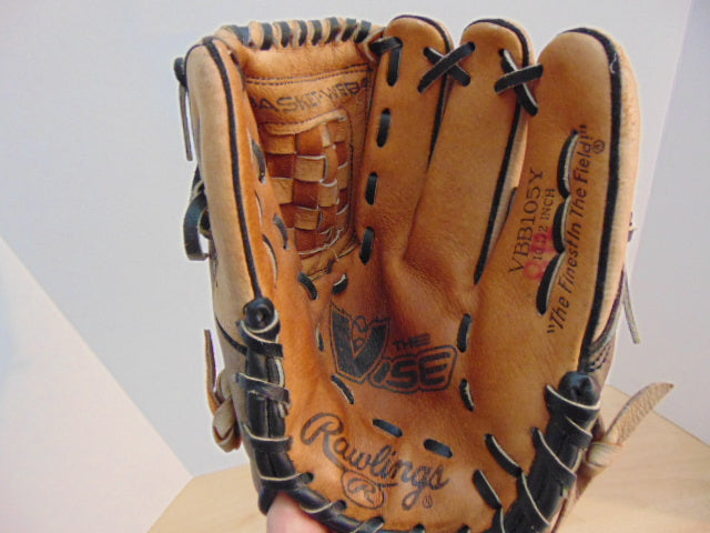 Baseball Glove Child Size 10.5 inch Rawlings Tan Black Leather Fits on Left Hand