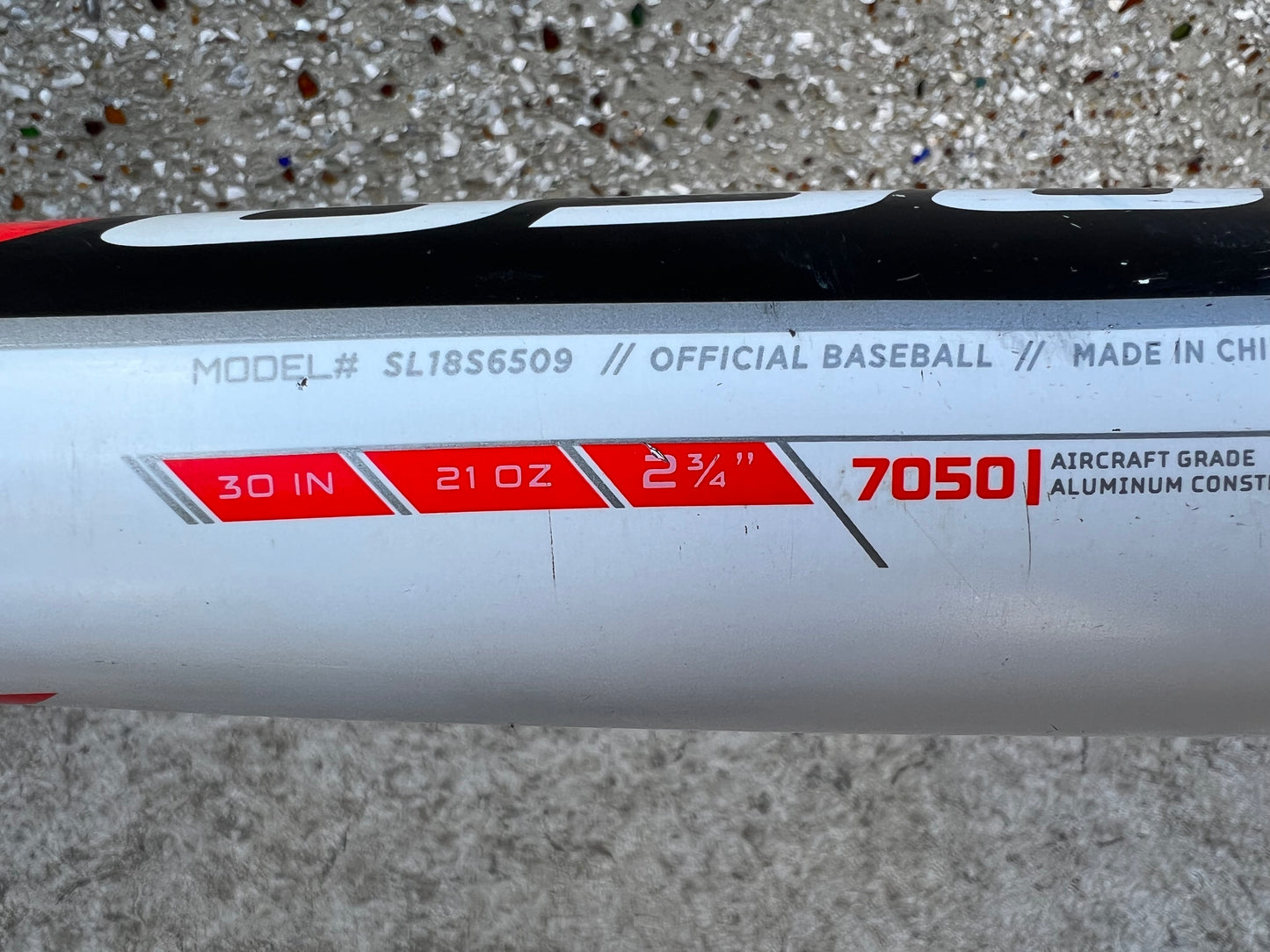 Baseball Bat 30 inch 21 oz Easton S650 Speed Brigade Baseball Black Orange Grey White