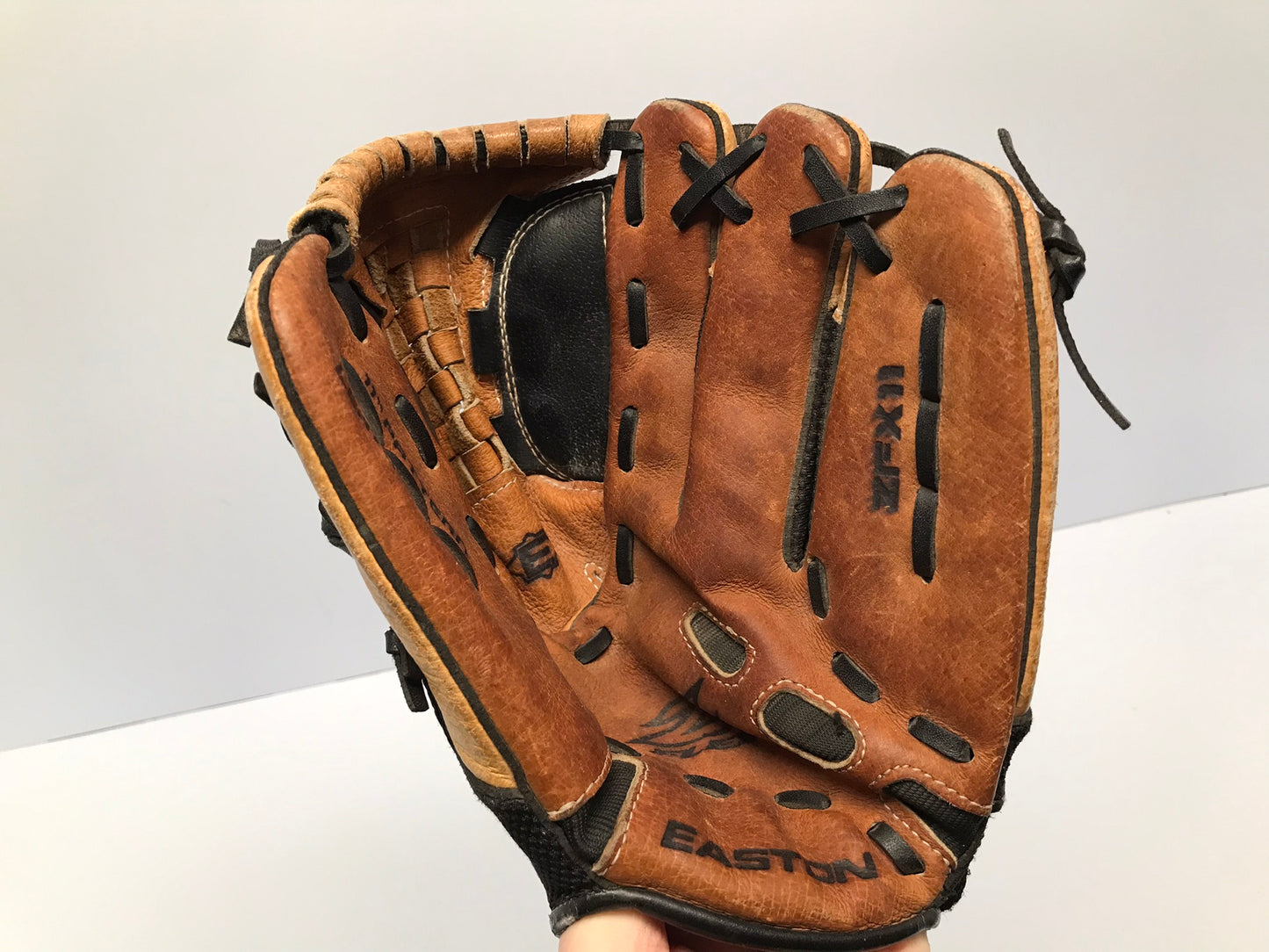 Baseball Glove Adult Size 11 inch Easton Brown Black Soft Leather Fits on Left Hand