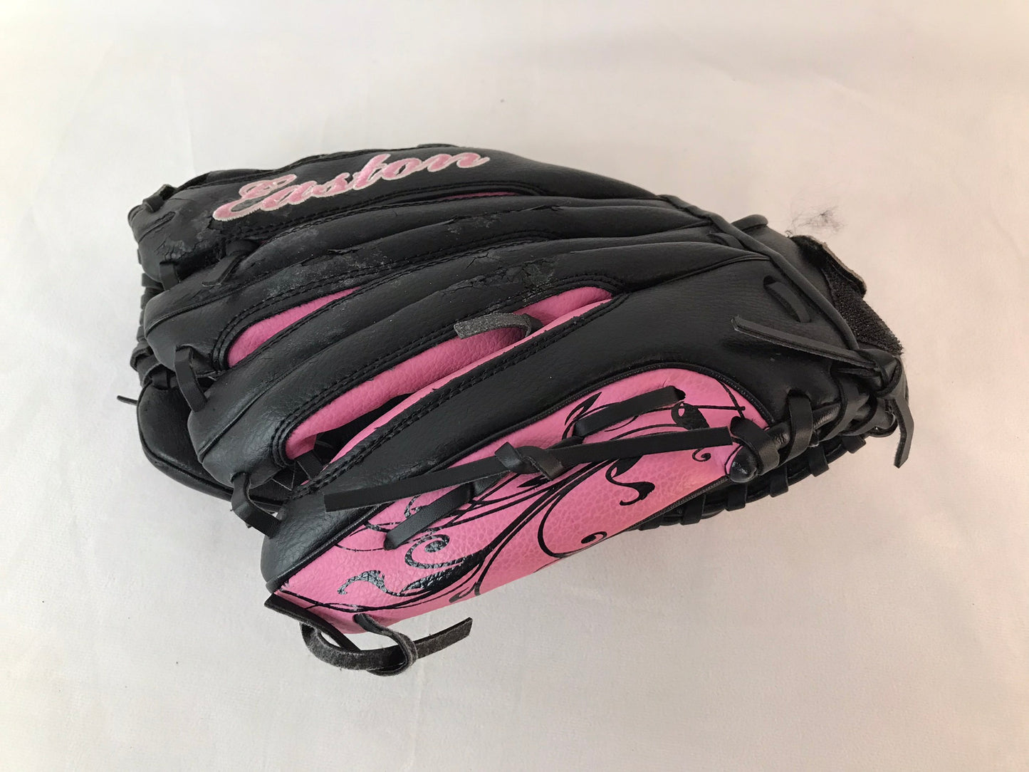 Baseball Glove Adult Size 12.5 inch Easton Pink Black Leather Fits on LEFT Hand Minor Wear