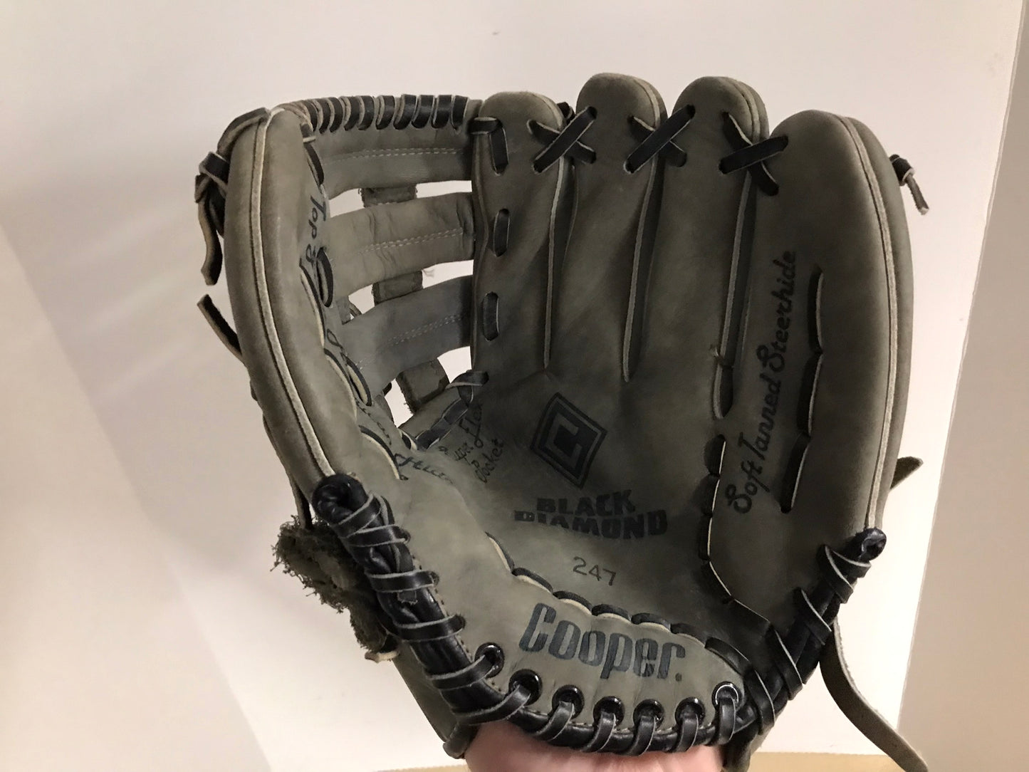Baseball Glove Adult Size 12 inch Cooper Grey Leather Fits on Left Hand