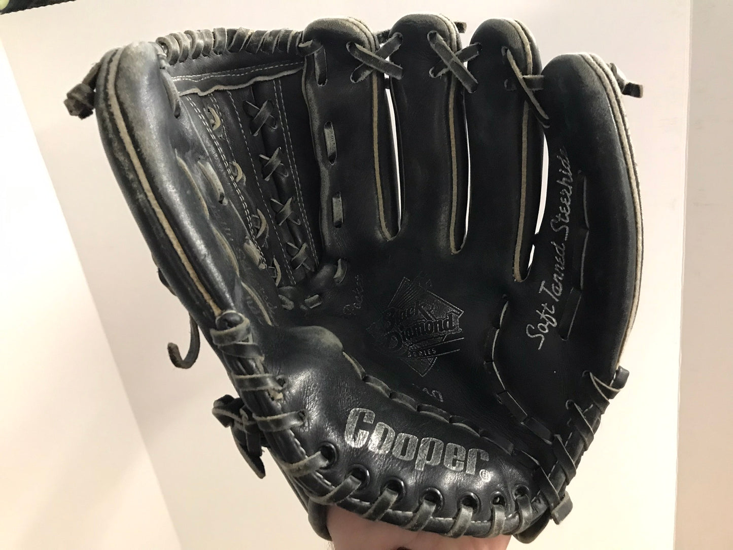 Baseball Glove Adult Size 12 inch Cooper Leather Black Fits on Left Hand
