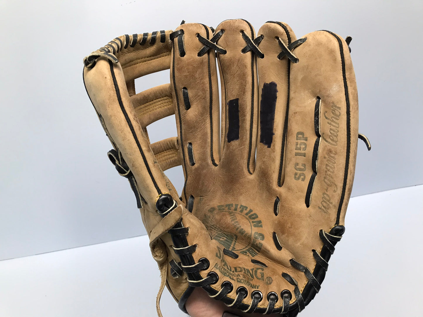 Baseball Glove Adult Size 13.5 inch Spalding Brown Leather Fits Left Hand