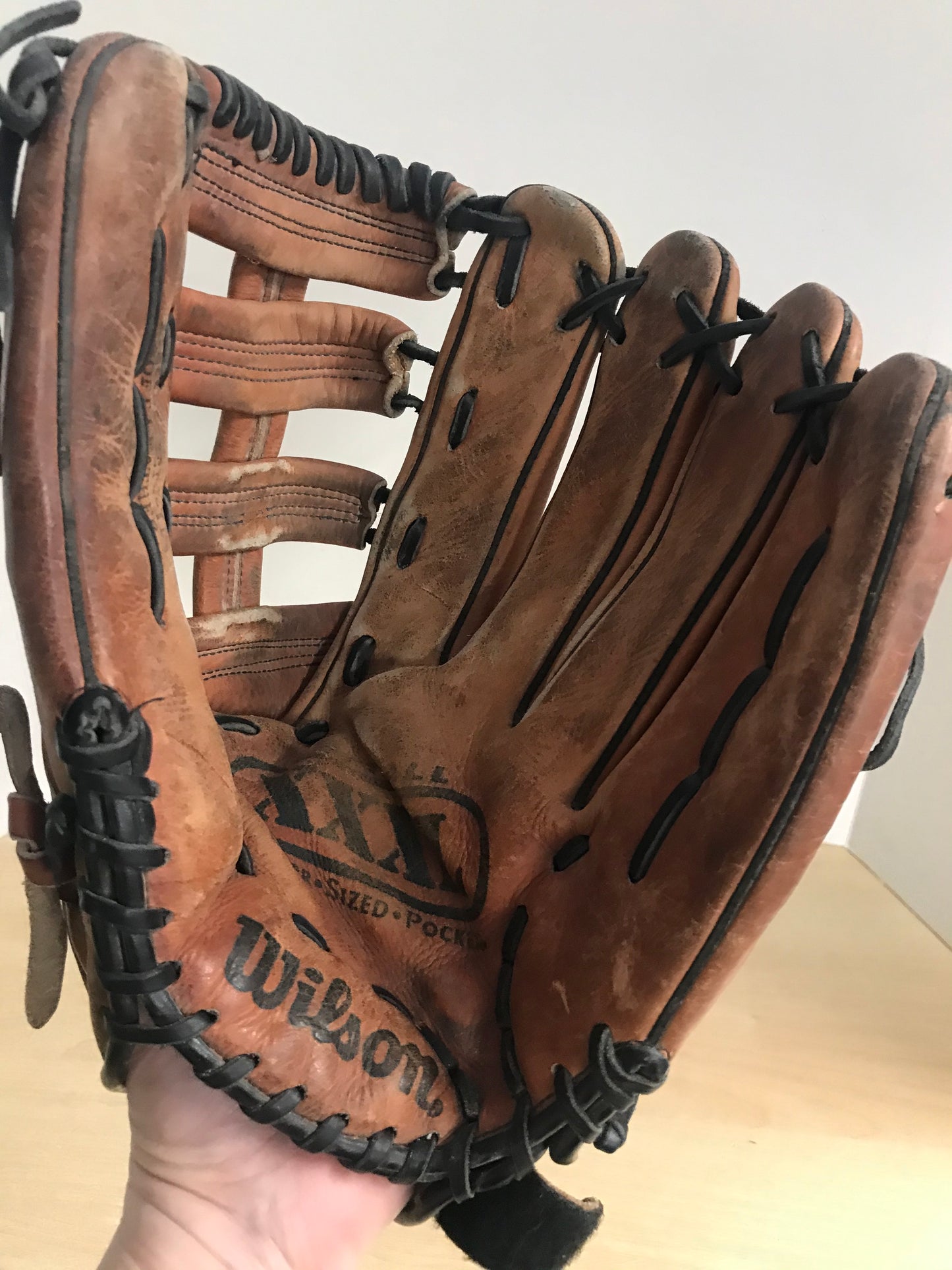 Baseball Glove Adult Size 14 inch Wilson Brown Leather Fits on Left Hand