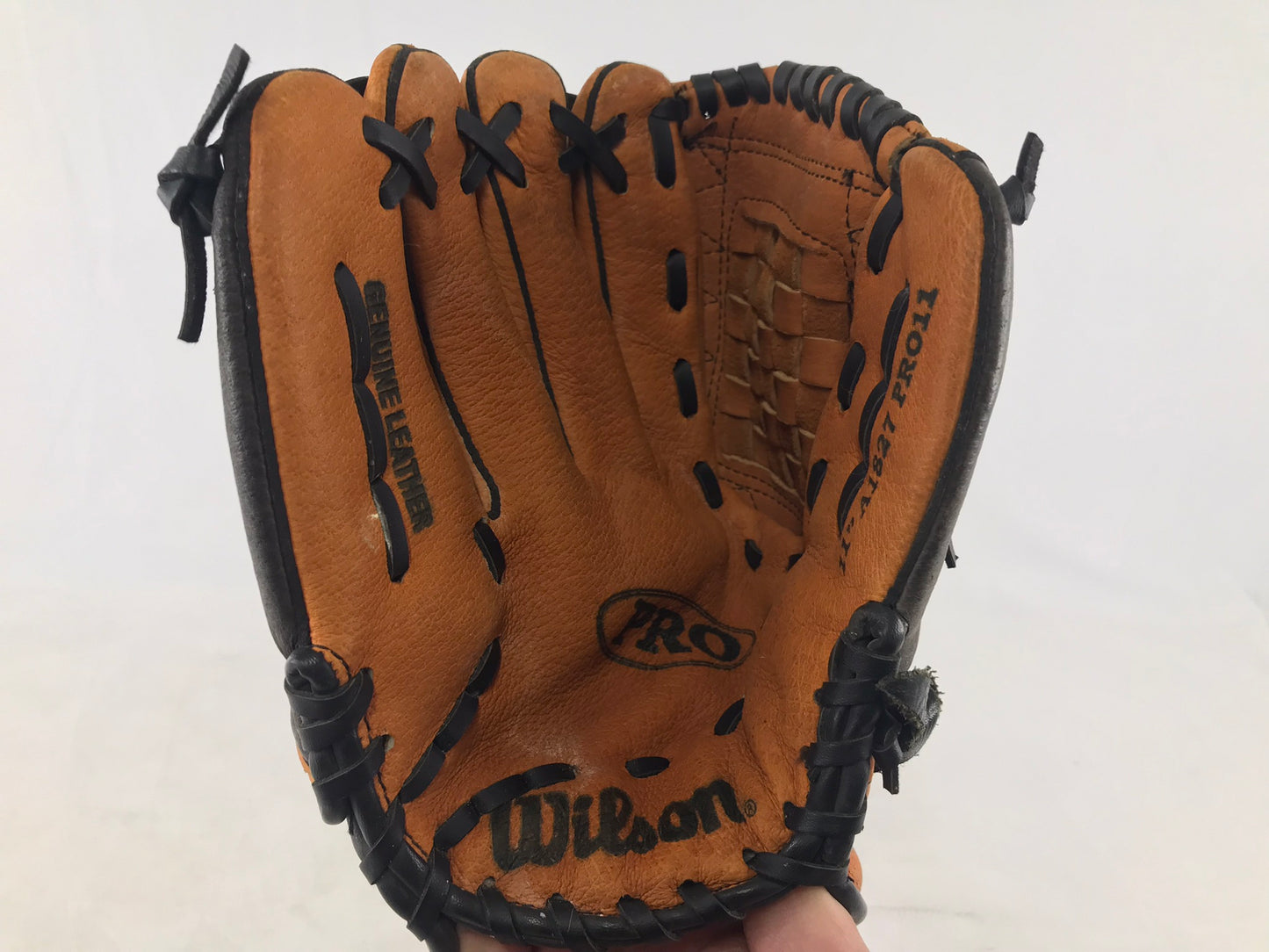 Baseball Glove Child Size 11 inch Wilson Leather Brown Black Fits on RIGHT Hand