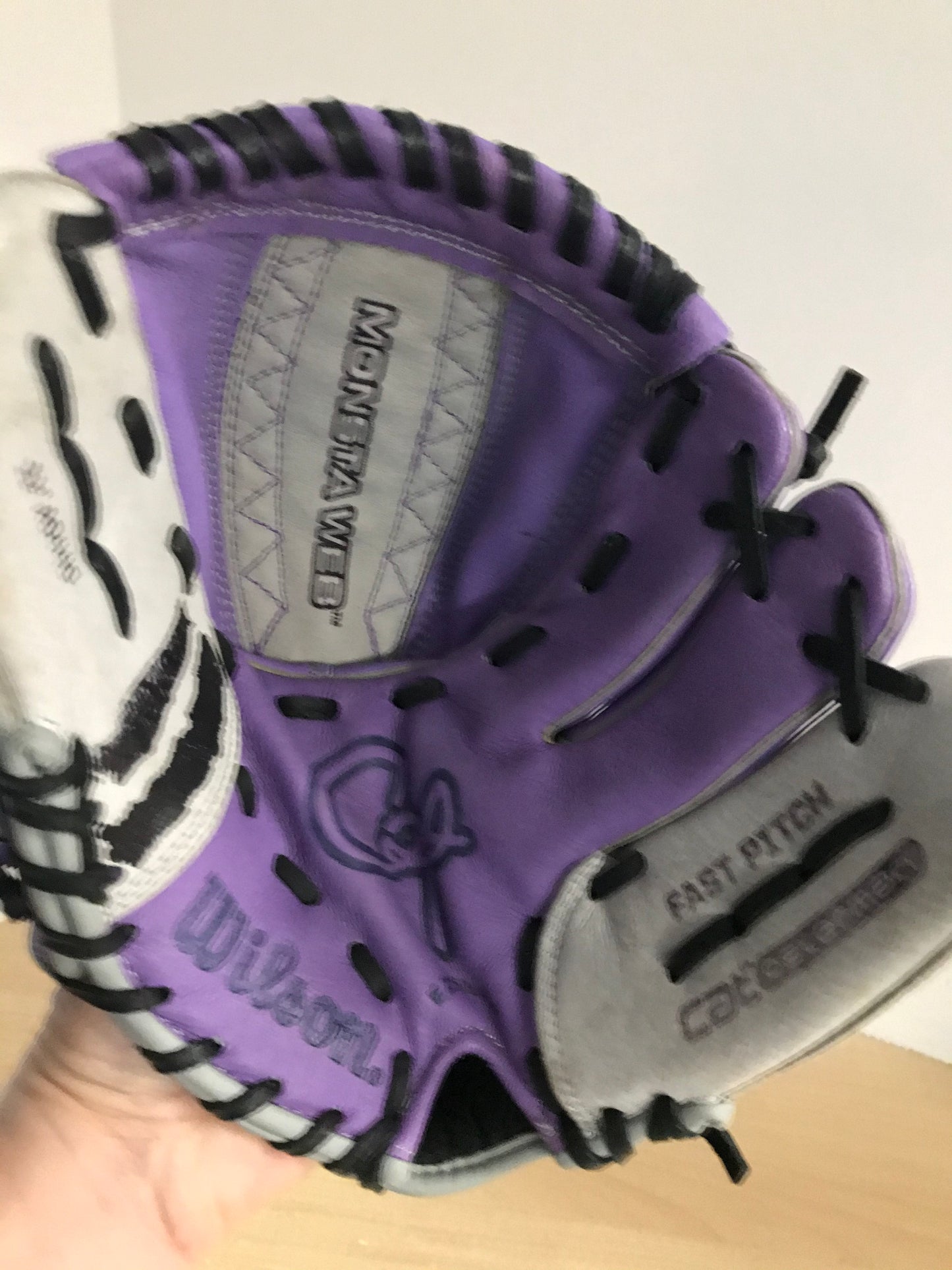 Baseball Glove Child Size 11 inch Wilson Purple Grey Soft Fits on Left Hand